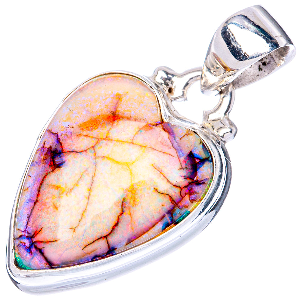 Rare Sterling Opal Heart 925 Sterling Silver Pendant 1 1/8" (925 Sterling Silver) P41917