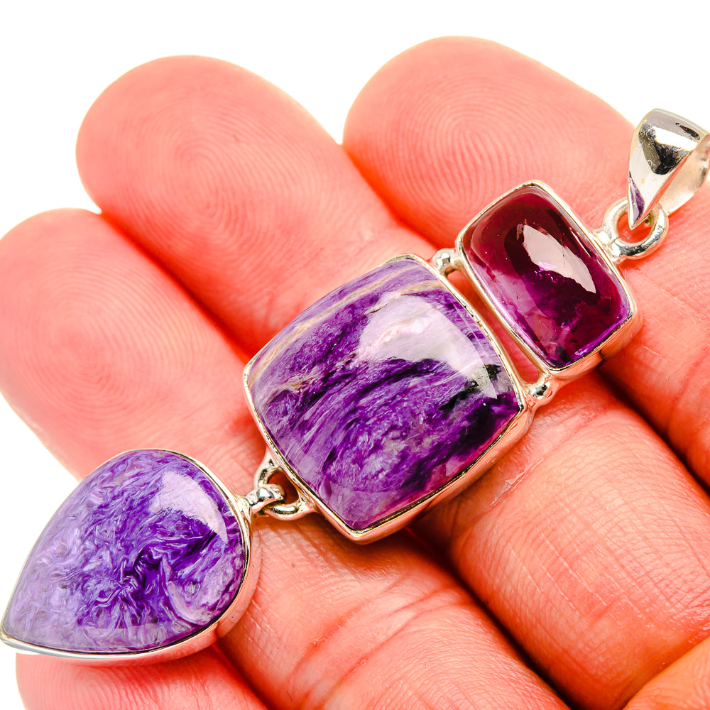 Charoite, Amethyst 925 Sterling Silver Pendant 2 1/2" (925 Sterling Silver) PD38382