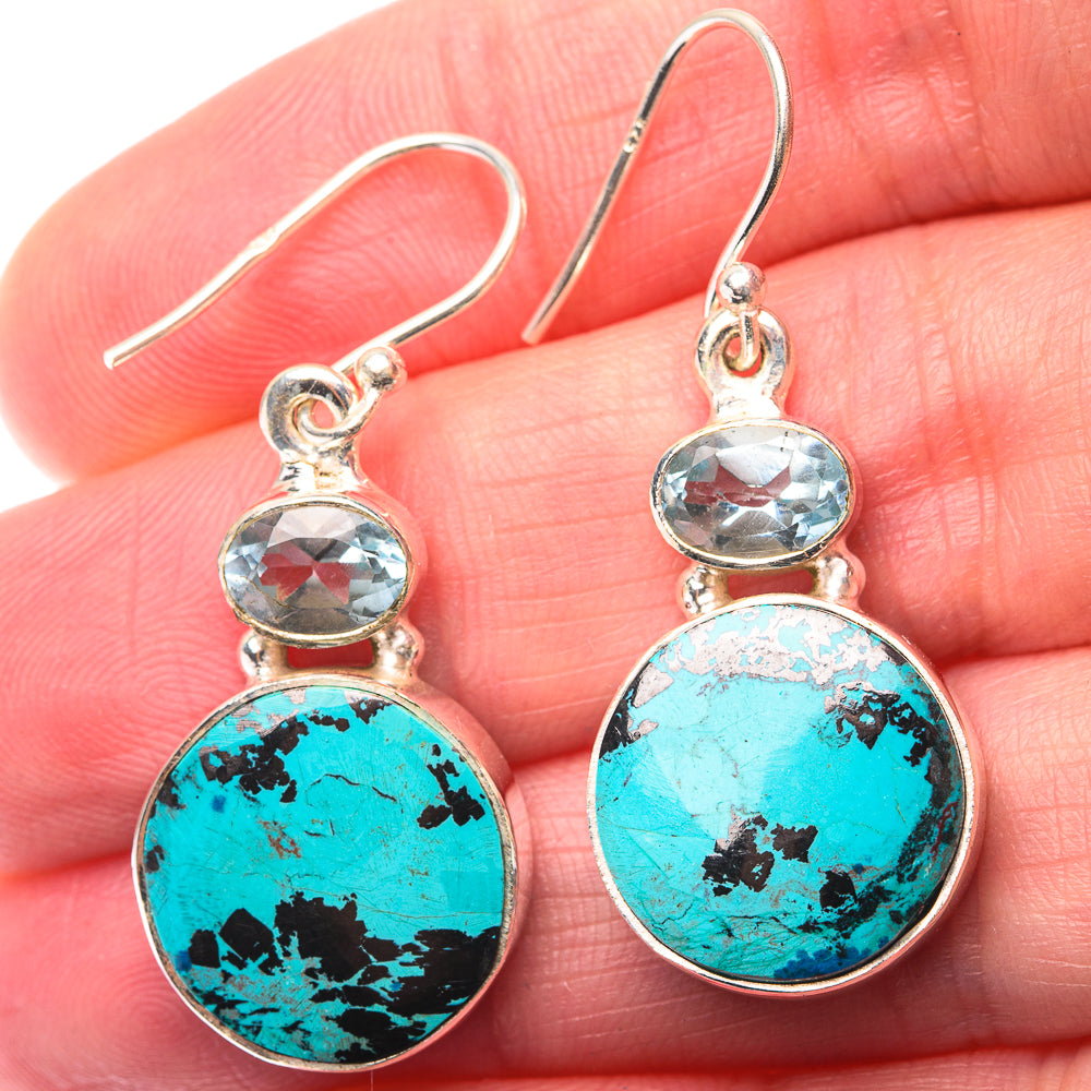 Shattuckite, Blue Topaz Earrings 1 1/2" (925 Sterling Silver) EARR432140