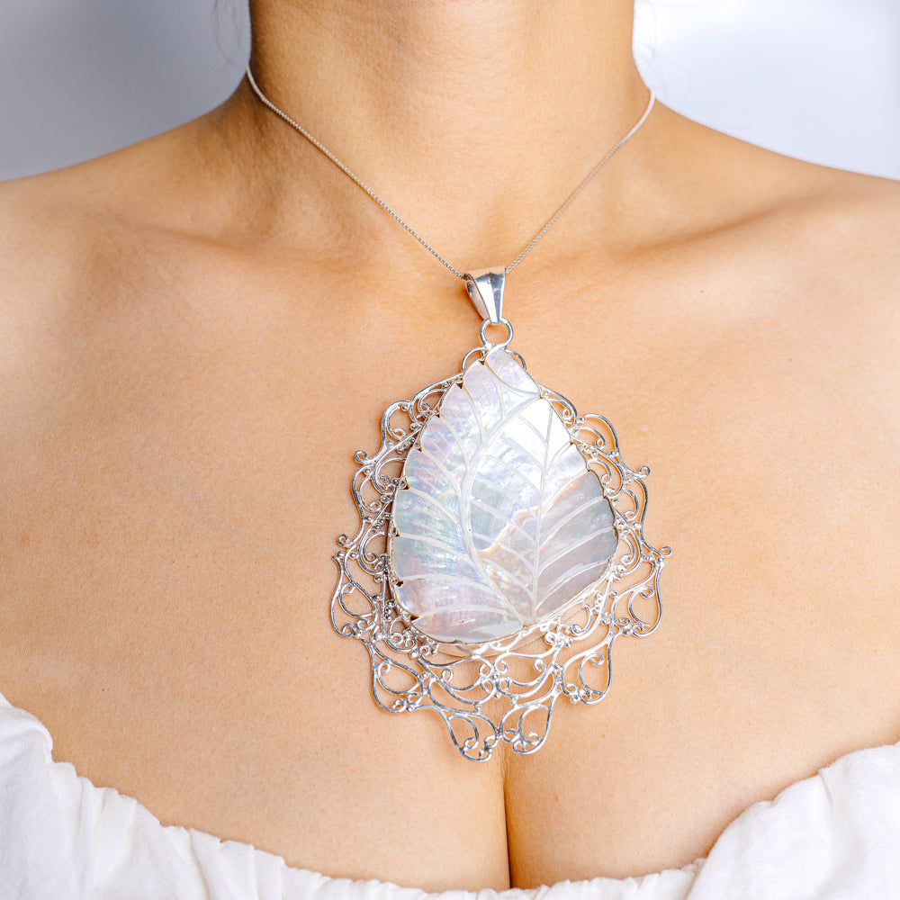 Gigantic Mother Of Pearl Pendant 5" (.925 Sterling Silver)