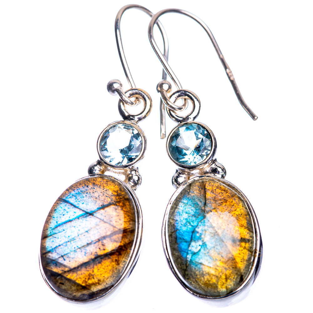 Labradorite, Blue Topaz Earrings 1 1/2" (925 Sterling Silver) E432779