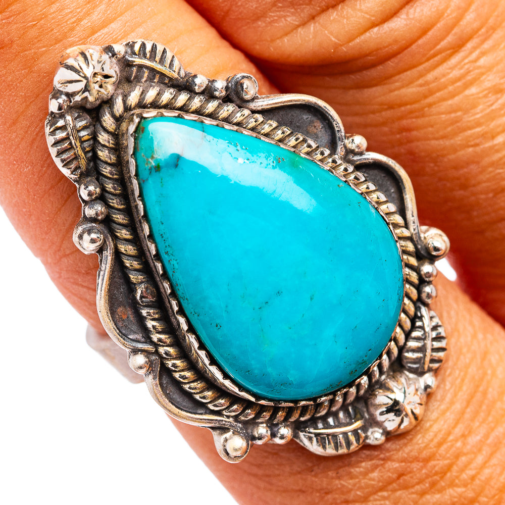 Exclusive Native Style Kingman Turquoise Ring Size 8 Adjustable (.925 Sterling Silver)