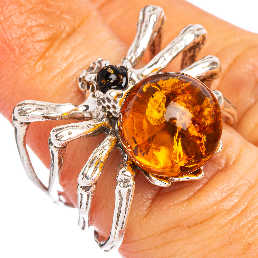 Baltic Amber Spider Ring Size 6.75 (.925 Sterling Silver)
