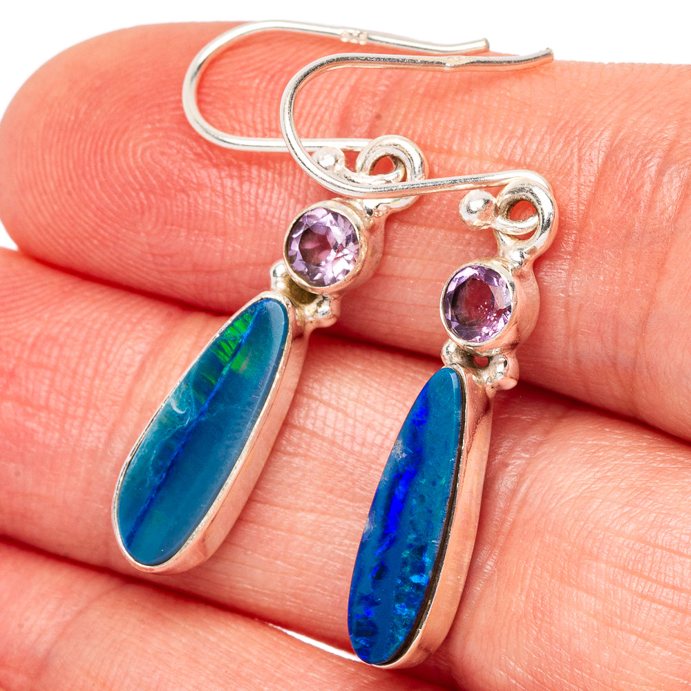 Rare Doublet Opal, Amethyst Earrings 1 1/2" (925 Sterling Silver) E2674