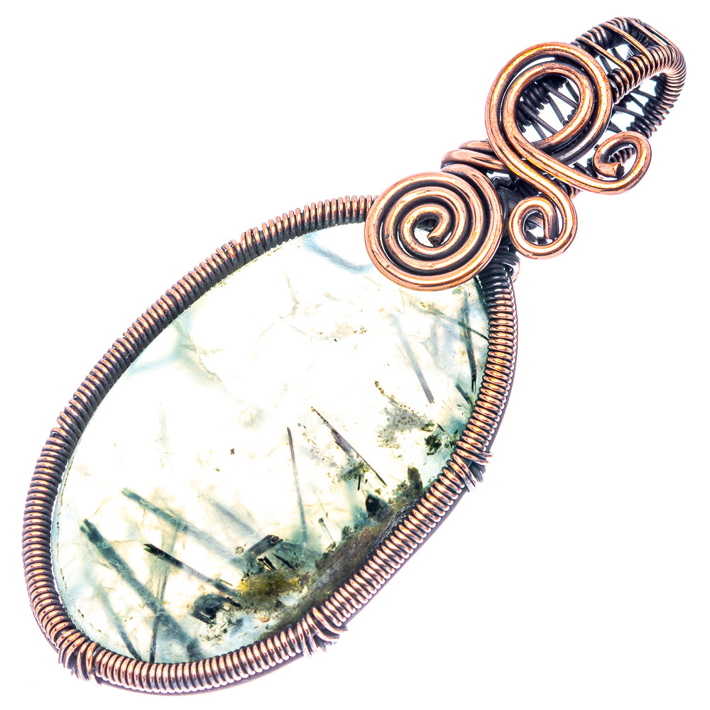 Prehnite Wire Wrap Pendant 2 5/8" (Oxidized Copper)