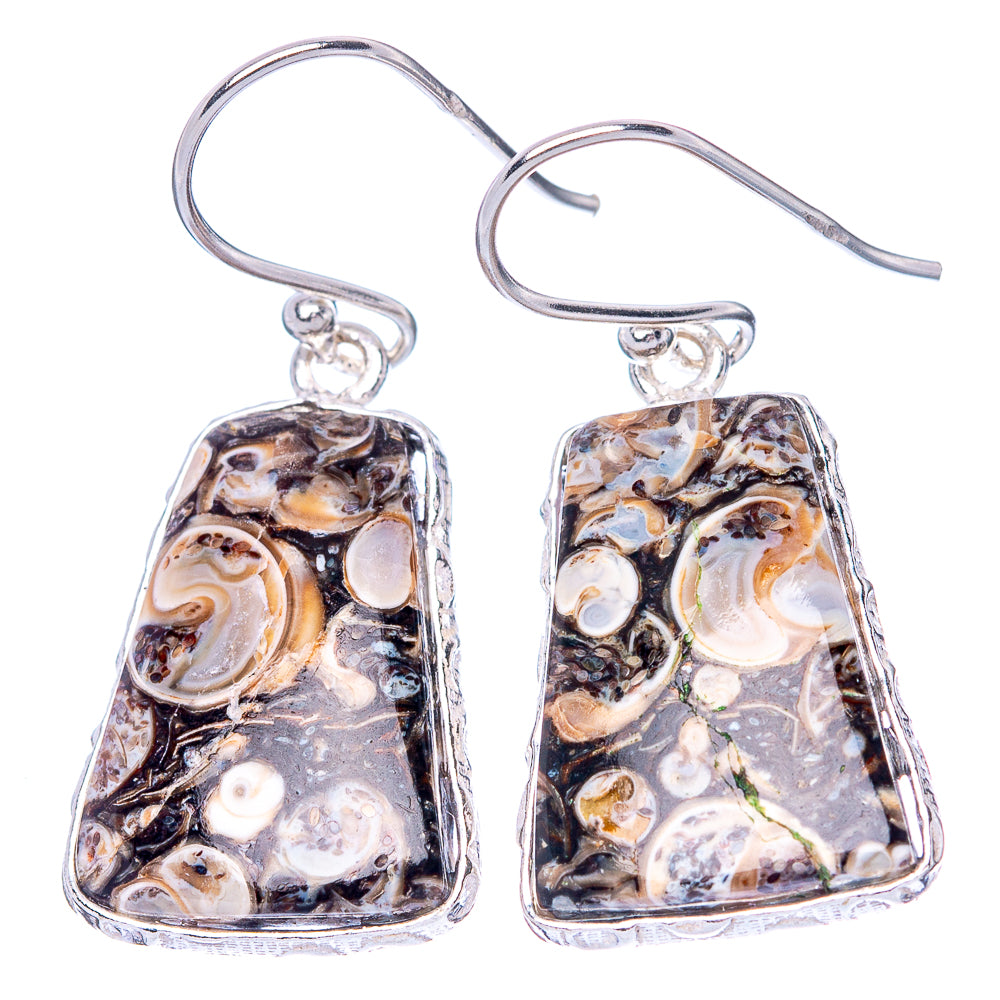 Turritella Agate Earrings 1 1/4" (925 Sterling Silver) E1472