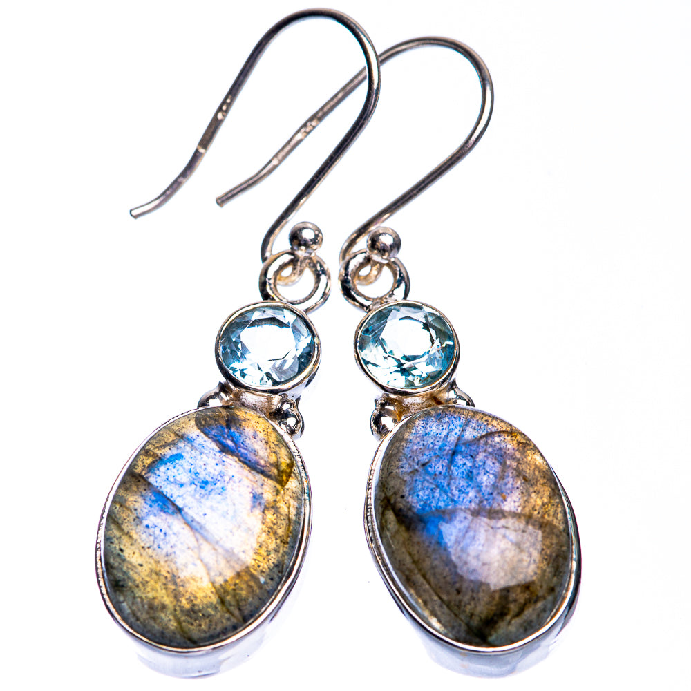 Labradorite, Blue Topaz Earrings 1 5/8" (925 Sterling Silver) E432749