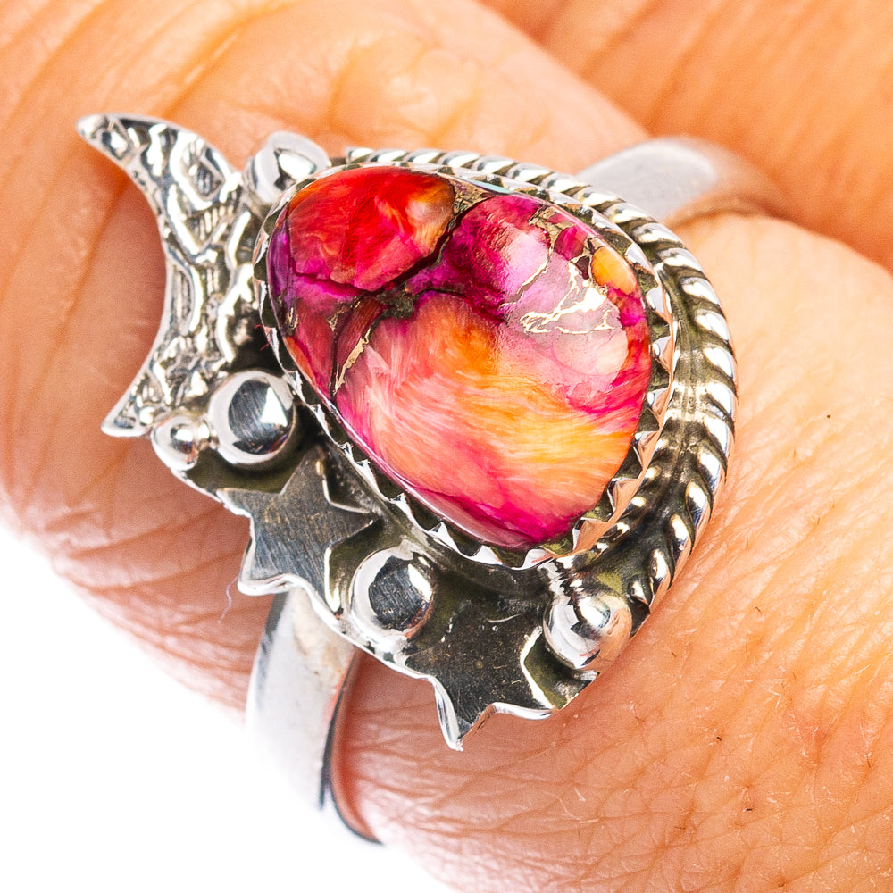 Pink Dahlia Mohave Turquoise Moon Star Ring Size 8 (.925 Sterling Silver)