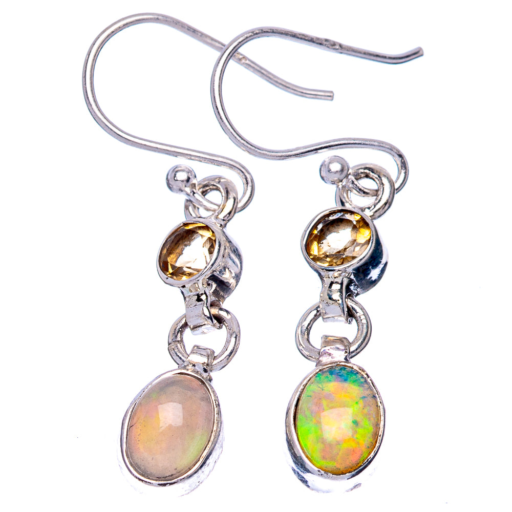 Rare Ethiopian Opal, Citrine Earrings 1 3/8" (925 Sterling Silver) E1406