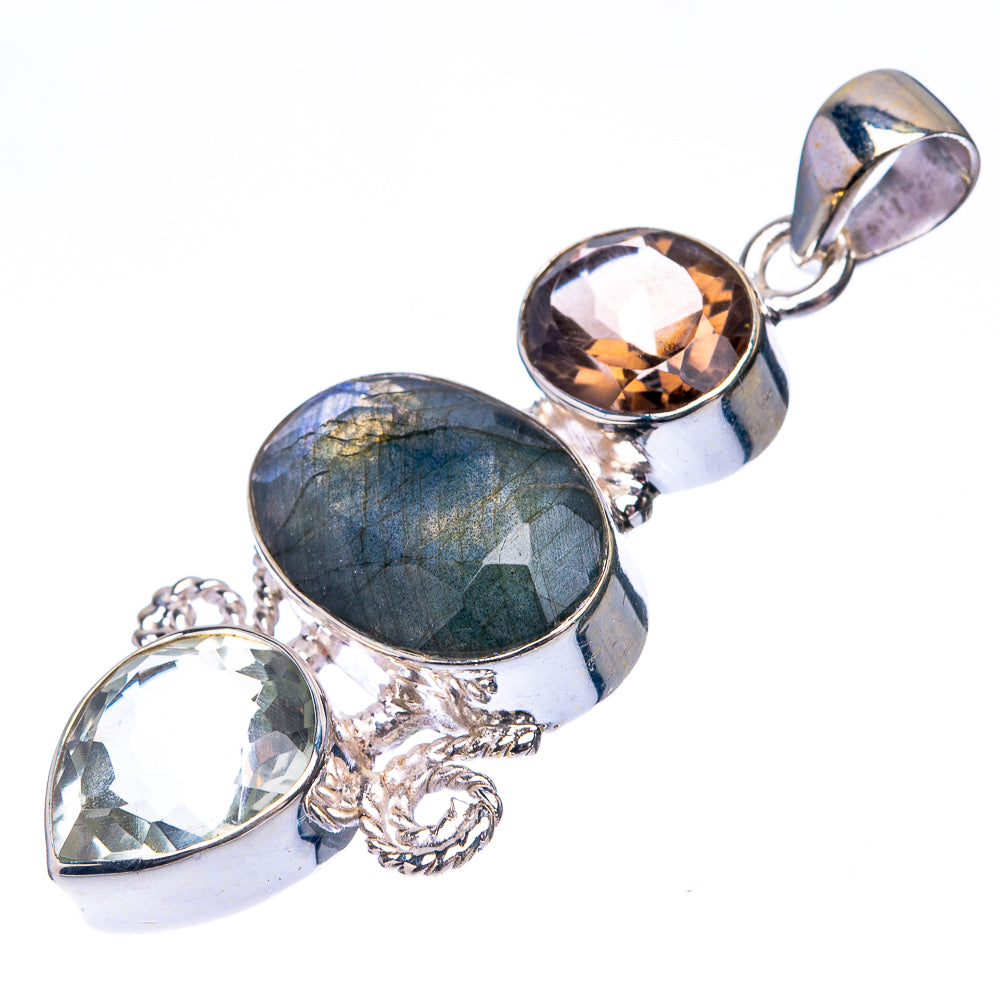 Labradorite, White Quartz, Smoky Quartz 925 Sterling Silver Pendant 2" (925 Sterling Silver) PD38659