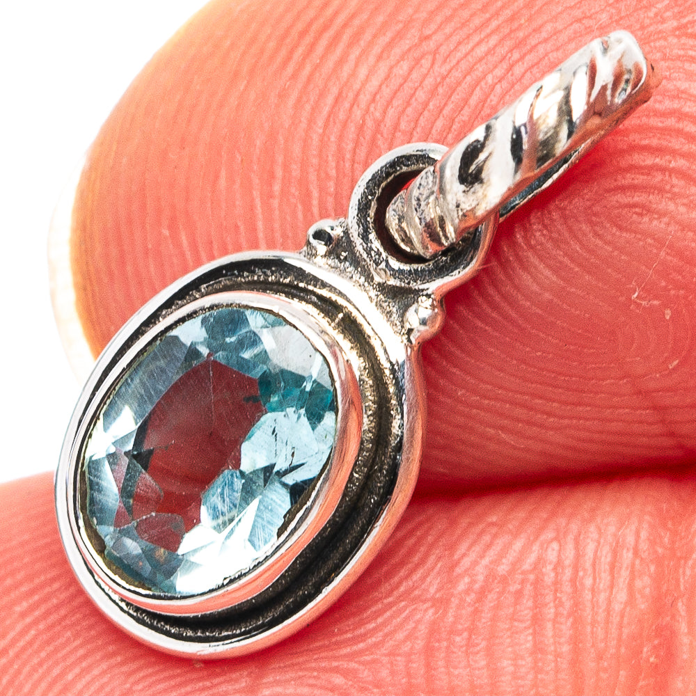Blue Topaz Dainty Pendant 3/4" (.925 Sterling Silver)