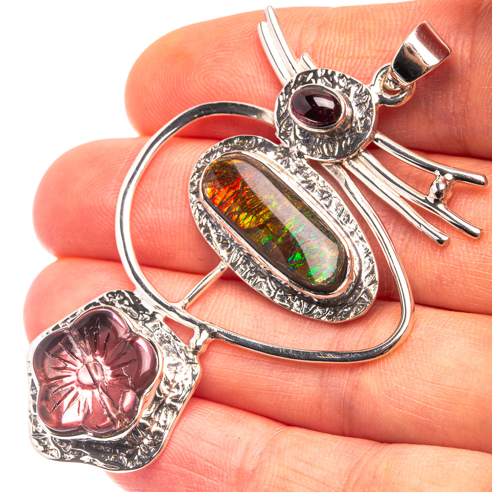 Signature Ammolite, Pink Tourmaline, Garnet Pendant 2 3/8" (925 Sterling Silver) P38734