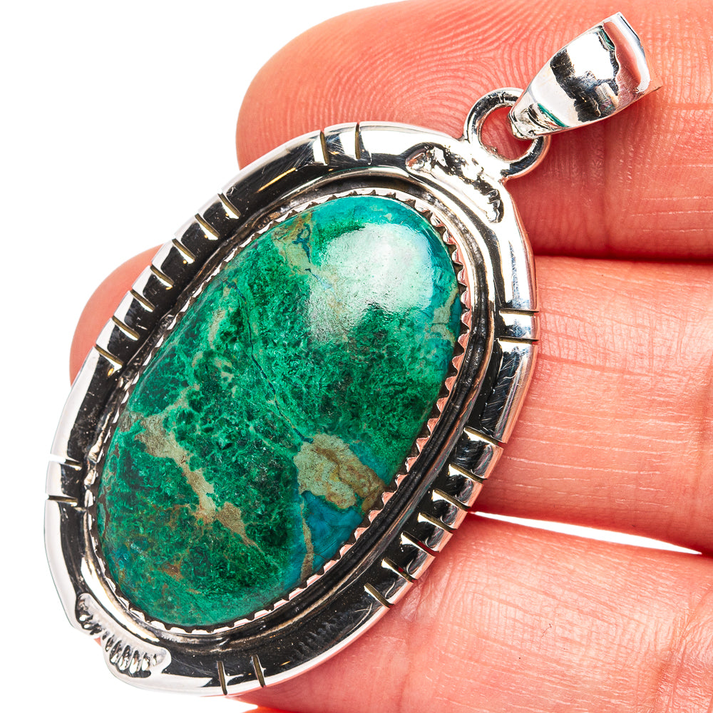 Premium Malachite Chrysocolla Pendant 1 7/8" (.925 Sterling Silver)