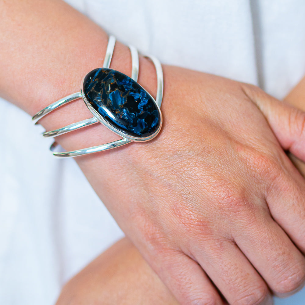 Pietersite 925 Sterling Silver Cuff Bracelet Adjustable