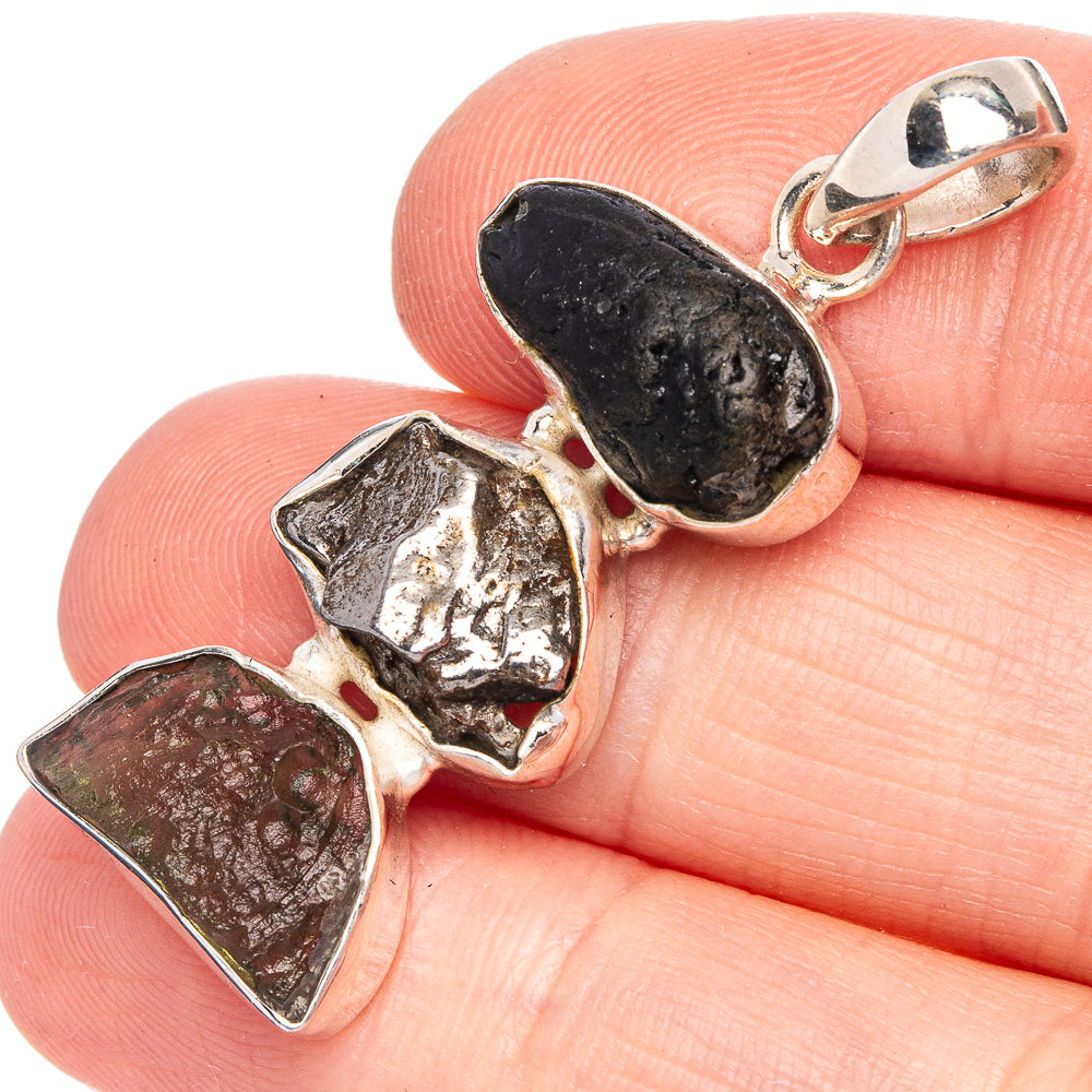 Rare Czech Moldavite, Tektite, Meteorite Pendant 1 5/8" (925 Sterling Silver) P40303