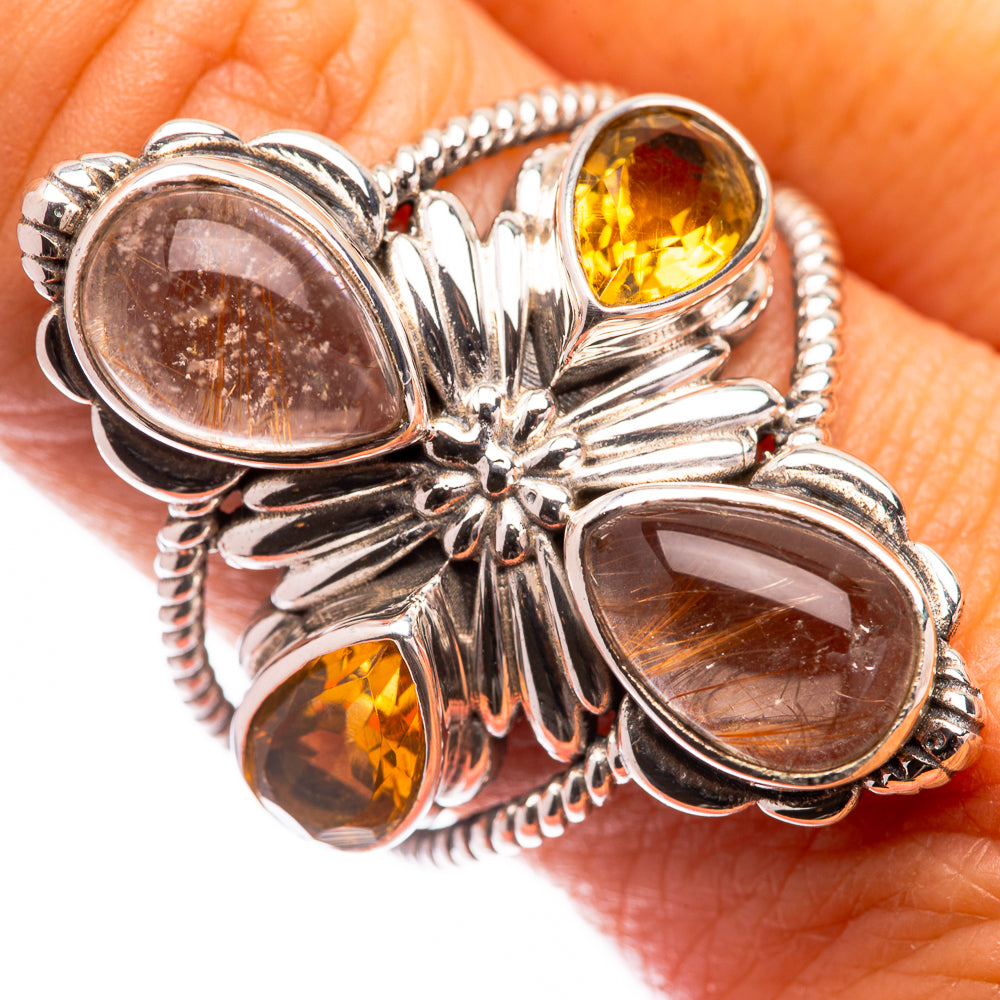 Large Rutilated Quartz, Citrine Ring Size 10 (925 Sterling Silver) R140867