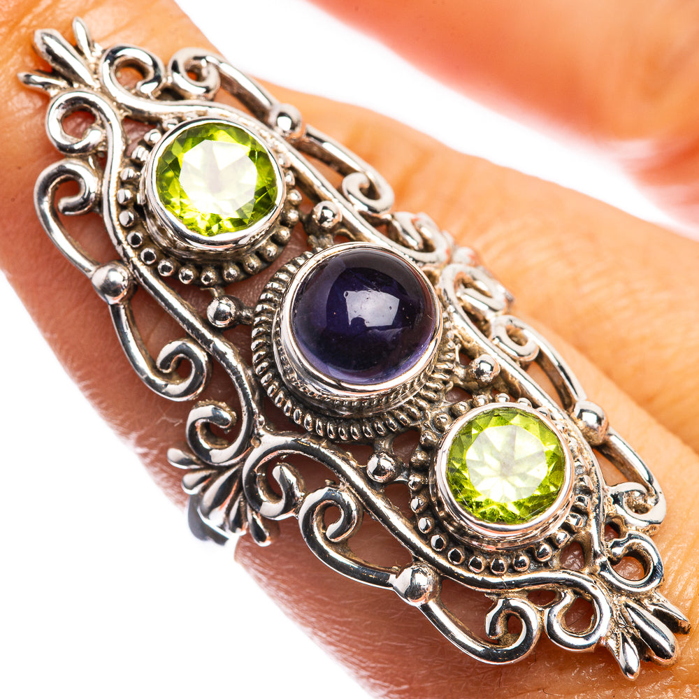 Large Tanzanite, Peridot 925 Sterling Silver Ring Size 8