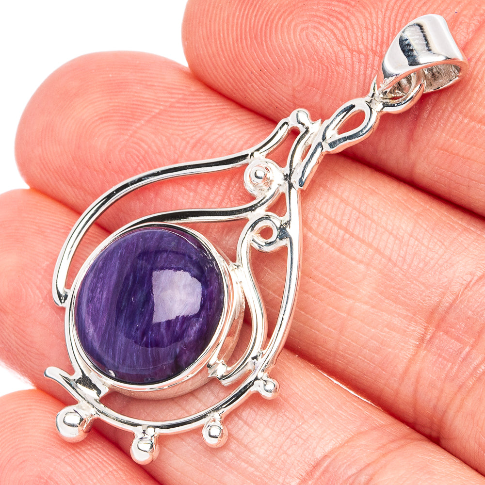 Premium Charoite Pendant 1 5/8" (925 Sterling Silver) P45001