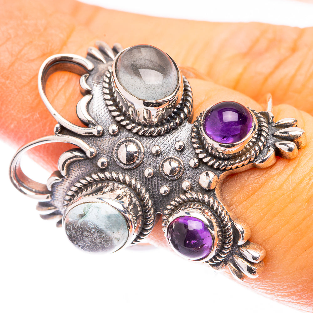 Large Aquamarine, Amethyst Ring Size 6.5 (925 Sterling Silver) R141644