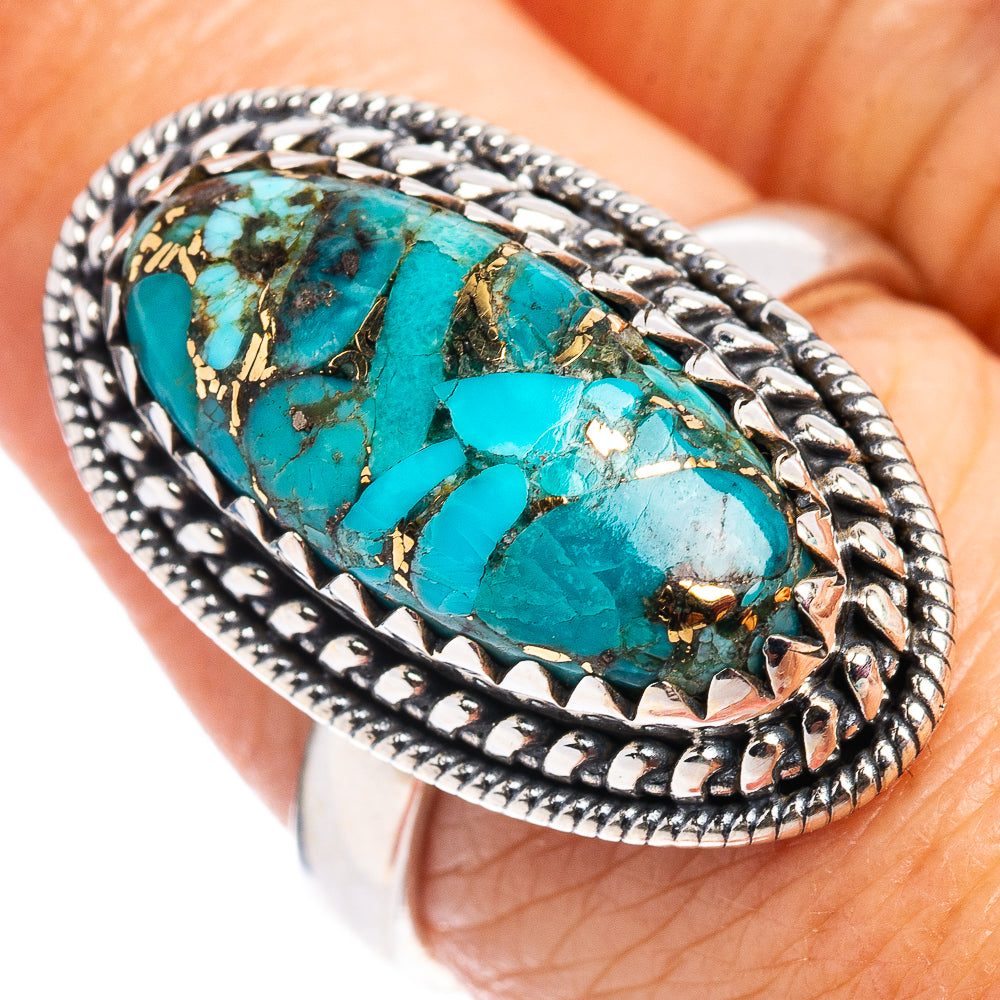 Blue Copper Turquoise Ring Size 7.75 (.925 Sterling Silver)