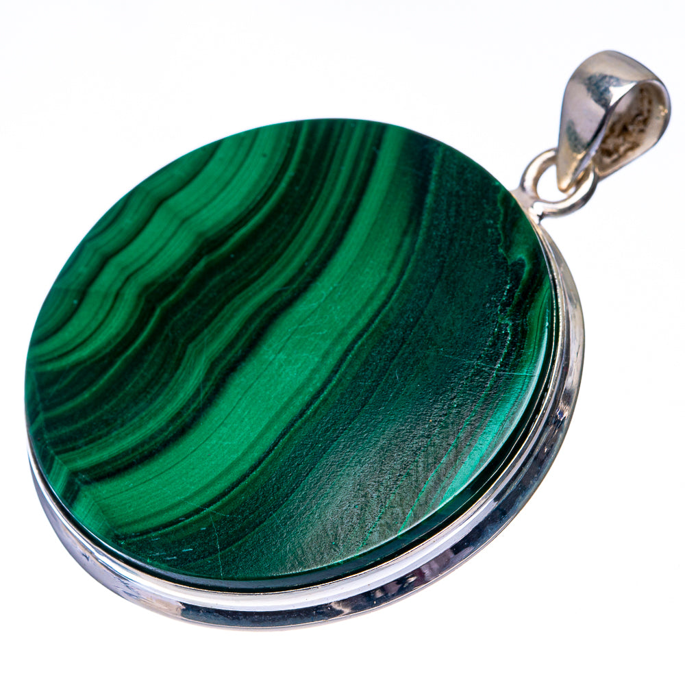 Malachite Coin 925 Sterling Silver Pendant 1 7/8" (925 Sterling Silver) PD38645