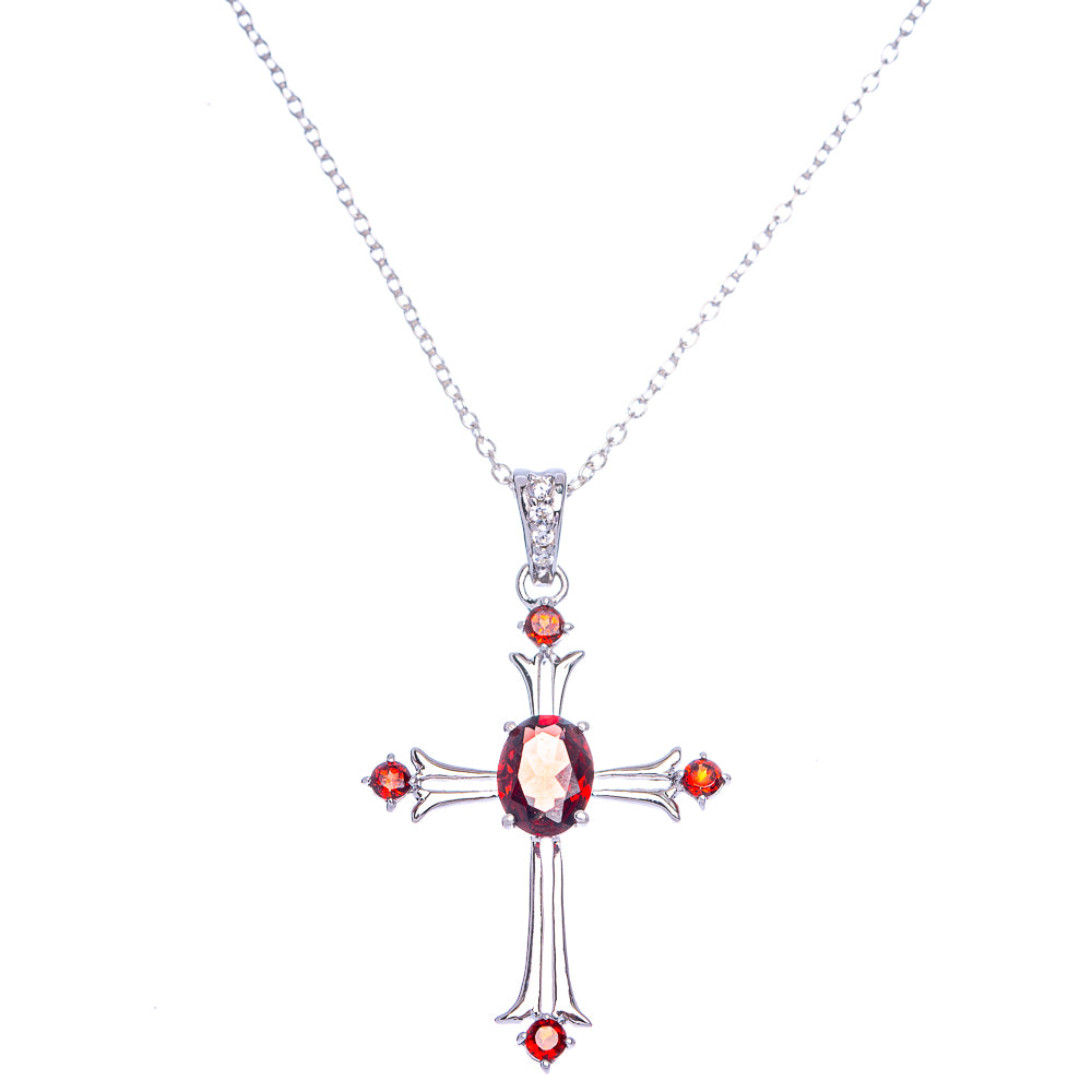 Garnet Cross Necklace 18 1/4" (925 Sterling Silver) N90042