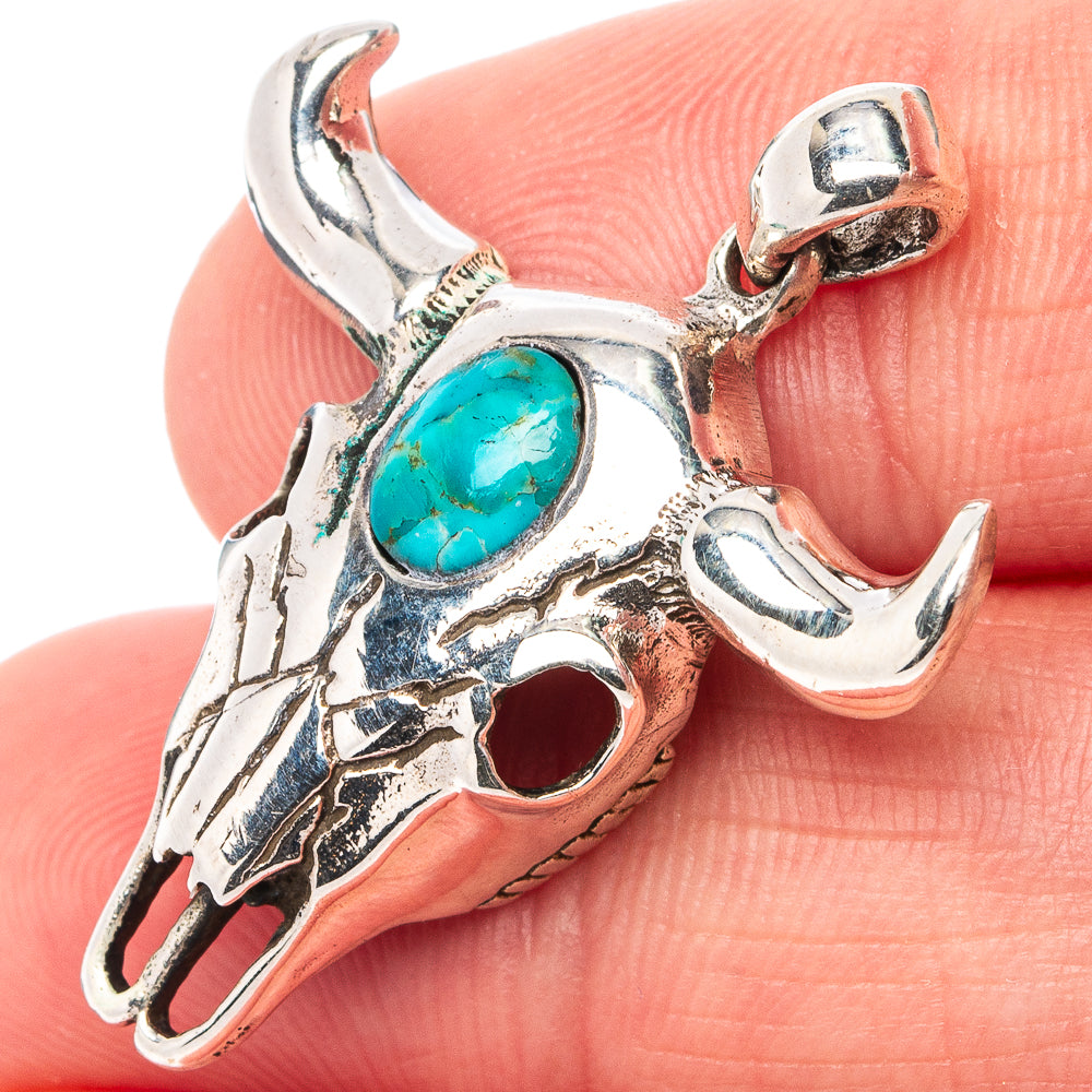 Mohave Turquoise Cow Skull Pendant 1 1/4" (.925 Sterling Silver)