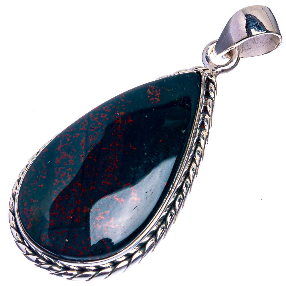 Bloodstone 925 Sterling Silver Pendant 1 3/4"