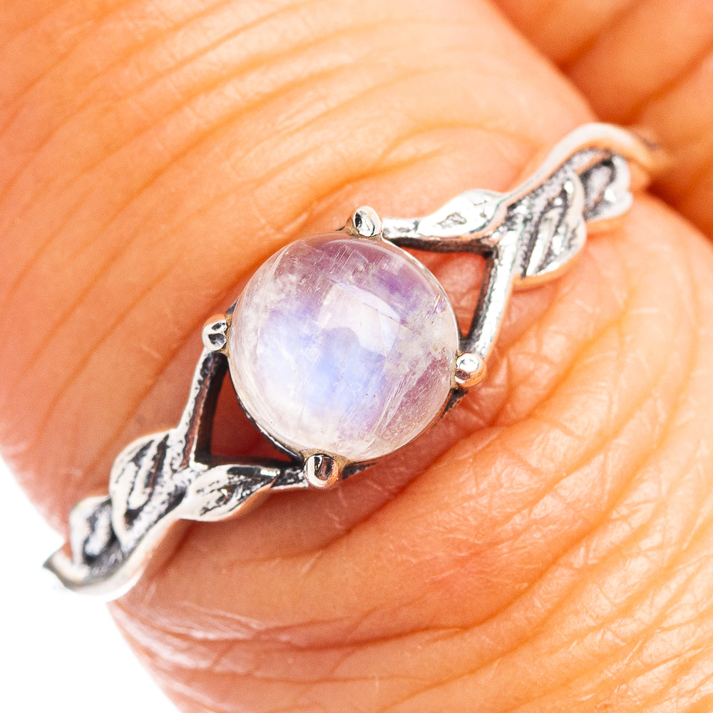 Rainbow Moonstone Dainty Ring Size 7.75 (.925 Sterling Silver)