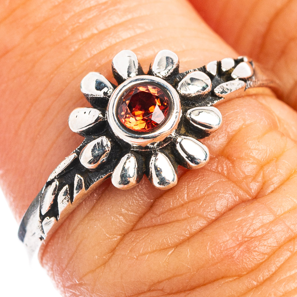 Garnet Flower Dainty Ring Size 6.75 (.925 Sterling Silver)
