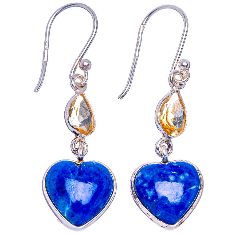 Lapis Lazuli Heart, Citrine Earrings 1 1/2" (925 Sterling Silver) E433421