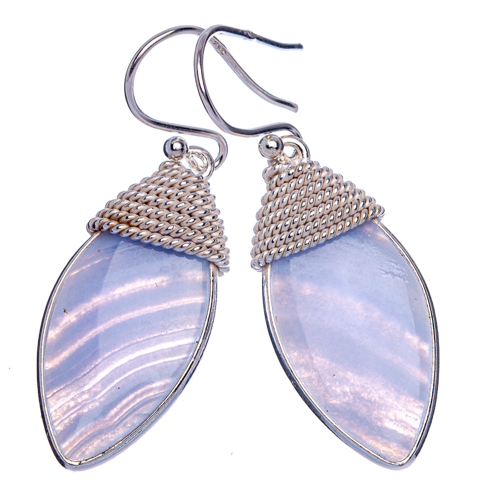 Blue Lace Agate Earrings 1 1/2" (925 Sterling Silver) E433208