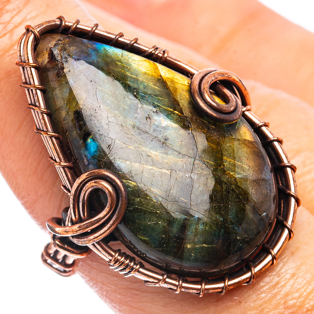Labradorite Wire Wrap Ring Size 7.25 (Oxidized Copper)