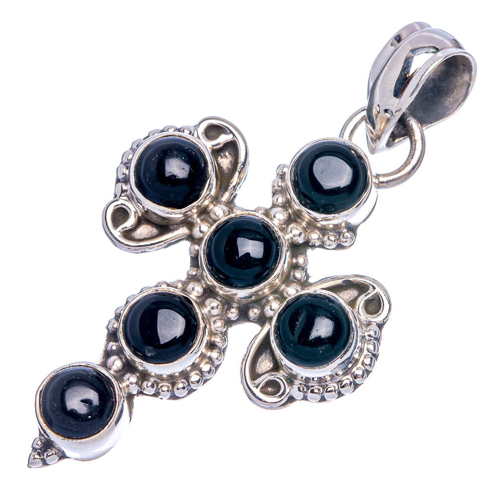 Black Onyx Cross Pendant 1 5/8" (925 Sterling Silver) P40274
