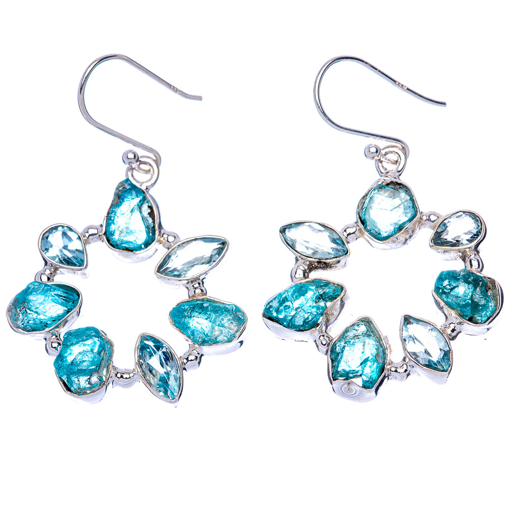 Premium Rough Apatite, Blue Topaz 925 Sterling Silver Earrings 1 5/8" (925 Sterling Silver) E1208