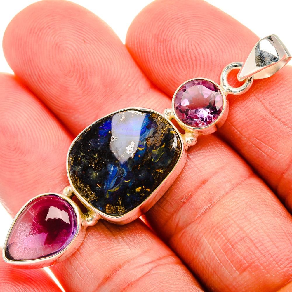 Boulder Opal, Amethyst 925 Sterling Silver Pendant 2 1/4" (925 Sterling Silver) PD38389