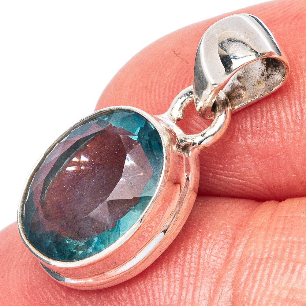Rare Faceted Blue Fluorite Pendant 7/8" (925 Sterling Silver) P43020