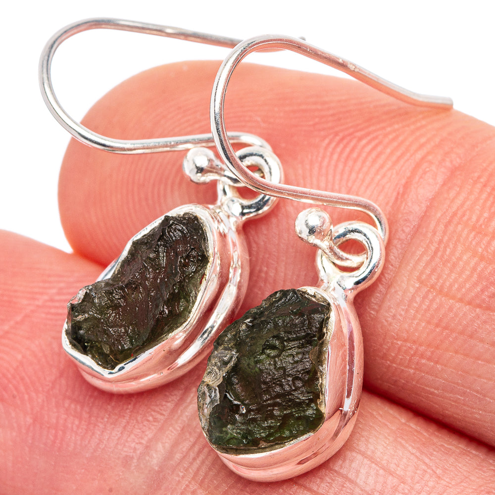 Rare Moldavite Earrings 1 1/8" (.925 Sterling Silver)