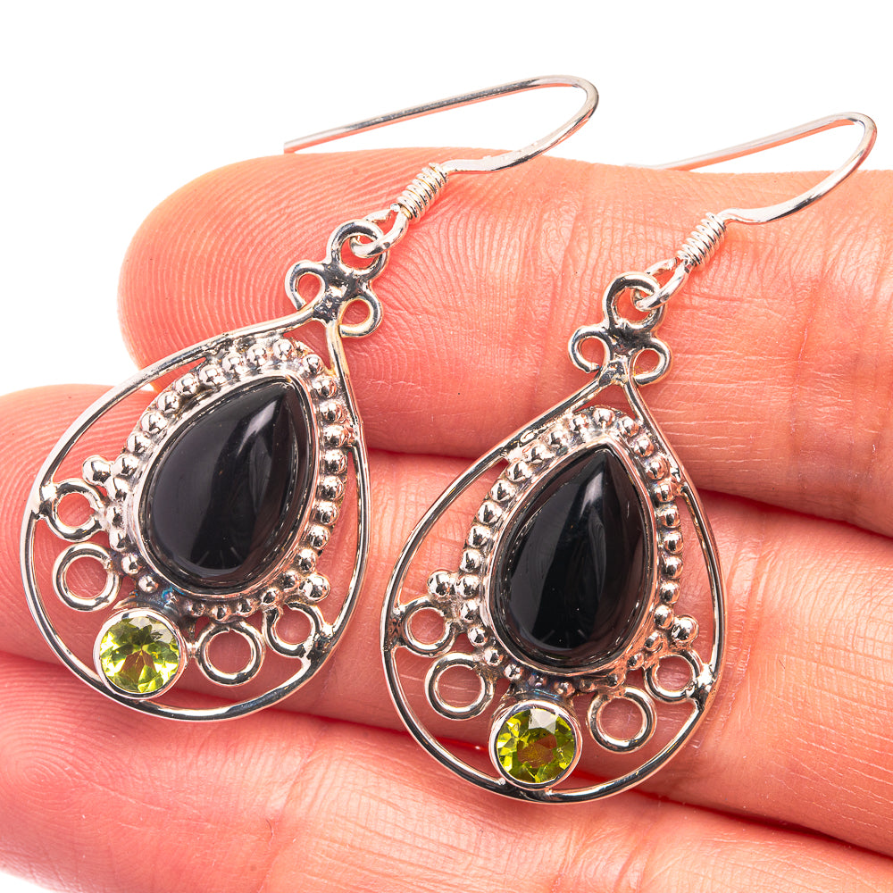 Premium Black Onyx, Peridot Earrings 1 5/8" (925 Sterling Silver) E432354