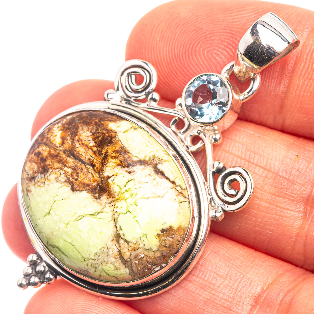 Lemon Chrysoprase, Blue Topaz Pendant 1 7/8" (925 Sterling Silver) P38891