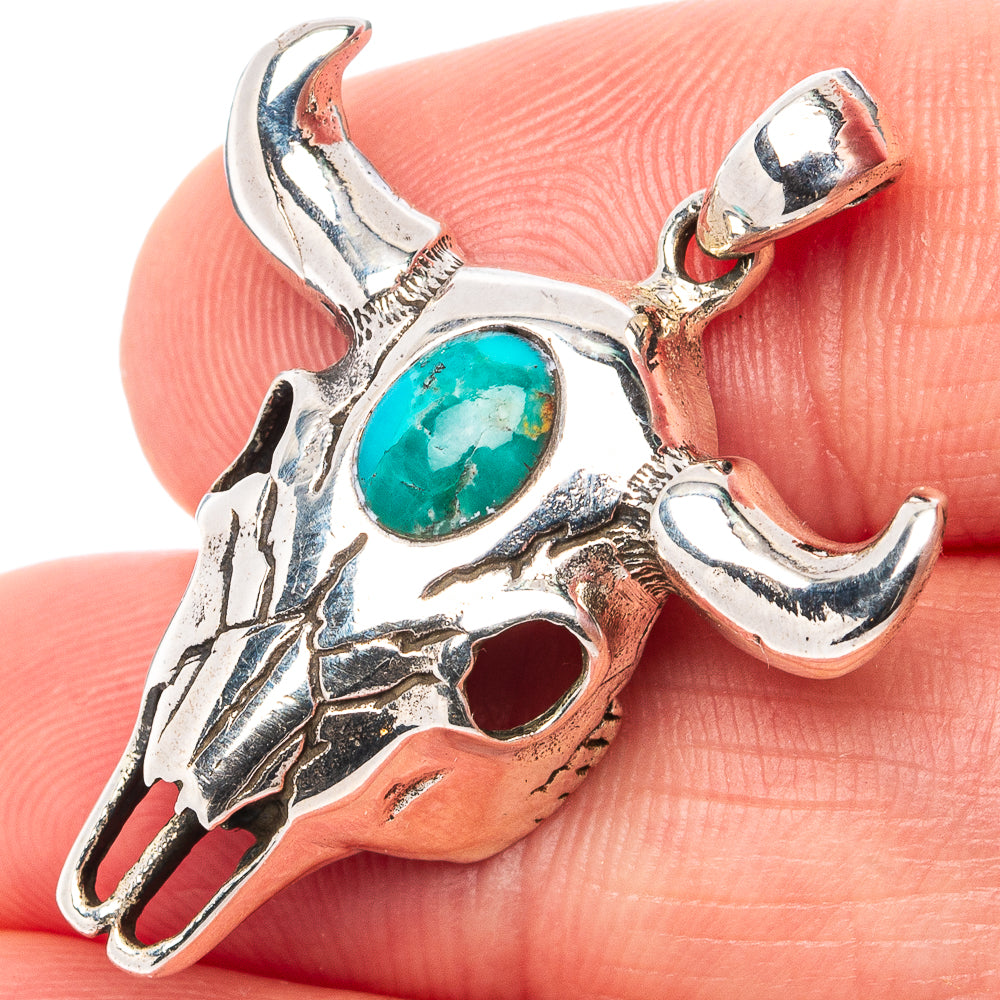 Mohave Turquoise Cow Skull Pendant 1 1/4" (.925 Sterling Silver)