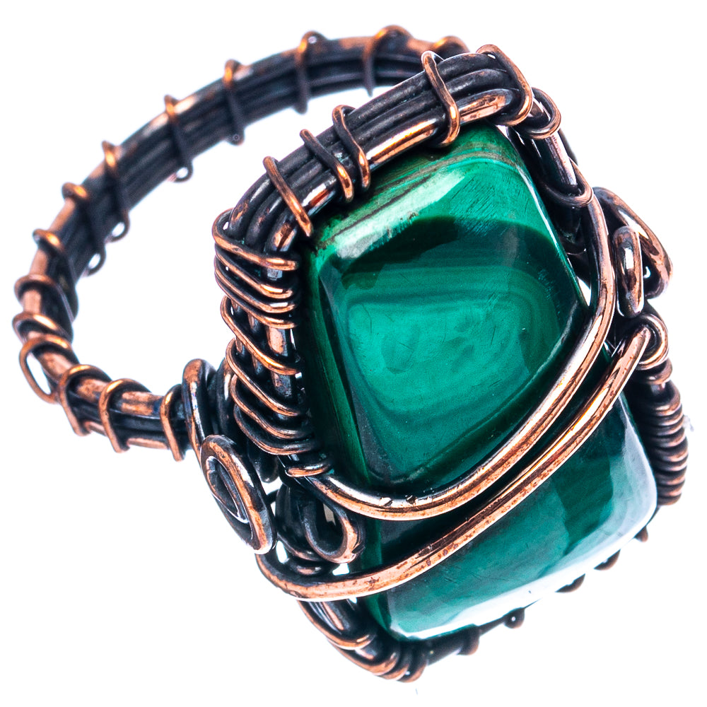 Malachite Wire Wrap Ring Size 8 (Oxidized Copper)