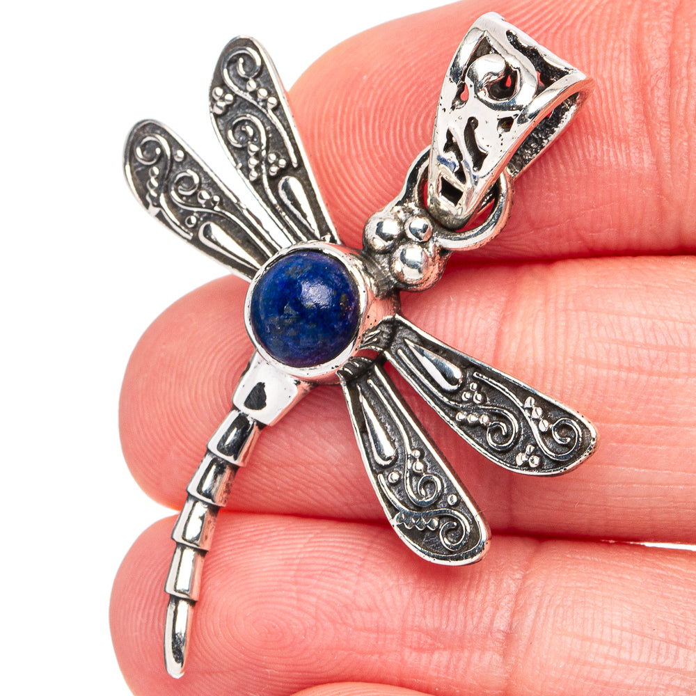 Dainty Lapis Lazuli Dragonfly Pendant 1 5/8" (925 Sterling Silver) P45520