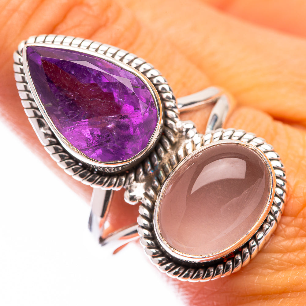 Large Rose Quartz, Amethyst Ring Size 10.5 (925 Sterling Silver) R140863
