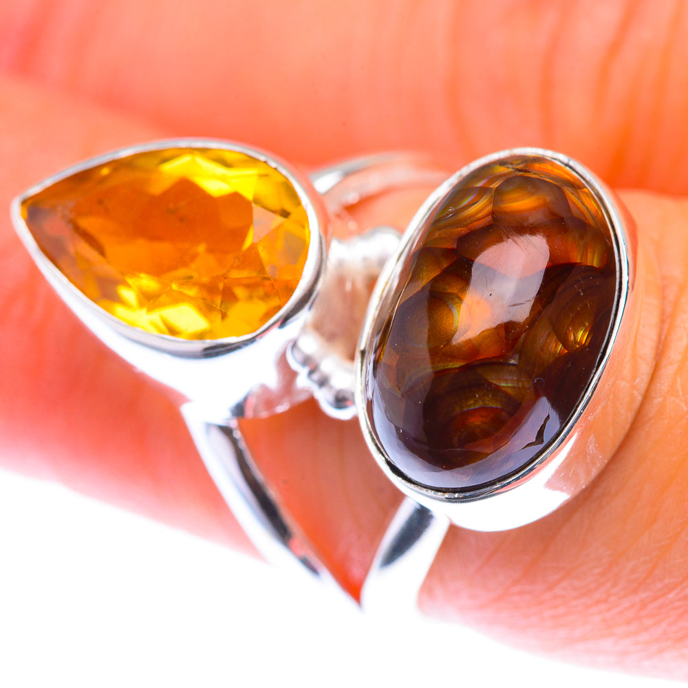 Mexican Fire Agate, Citrine Ring Size 7 (925 Sterling Silver) RING139890