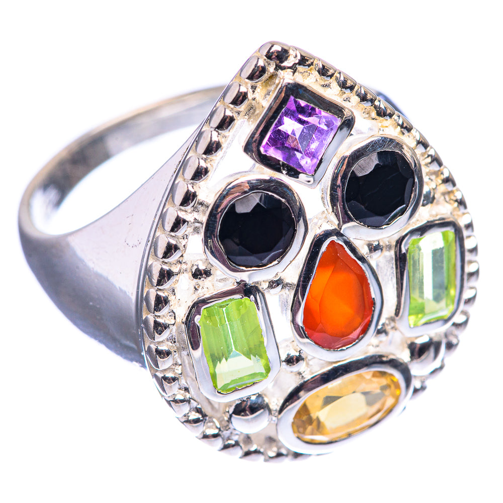 Black Onyx, Carnelian, Amethyst, Citrine, Peridot Ring Size 8 (925 Sterling Silver) R142114