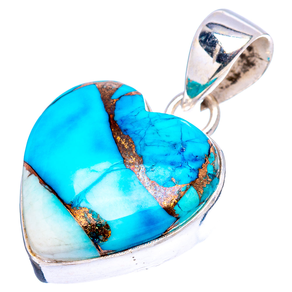 Ice Blue Dahlia Mohave Turquoise Heart Pendant 1 1/8" (.925 Sterling Silver)