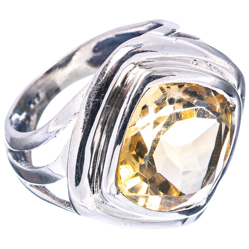 (Classic Series) Lemon Quartz Ring Size 5.5 (.925 Sterling Silver)