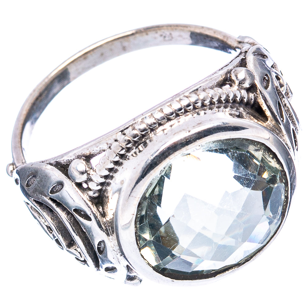 (Classic Series) Green Amethyst Ring Size 6.5 (.925 Sterling Silver)