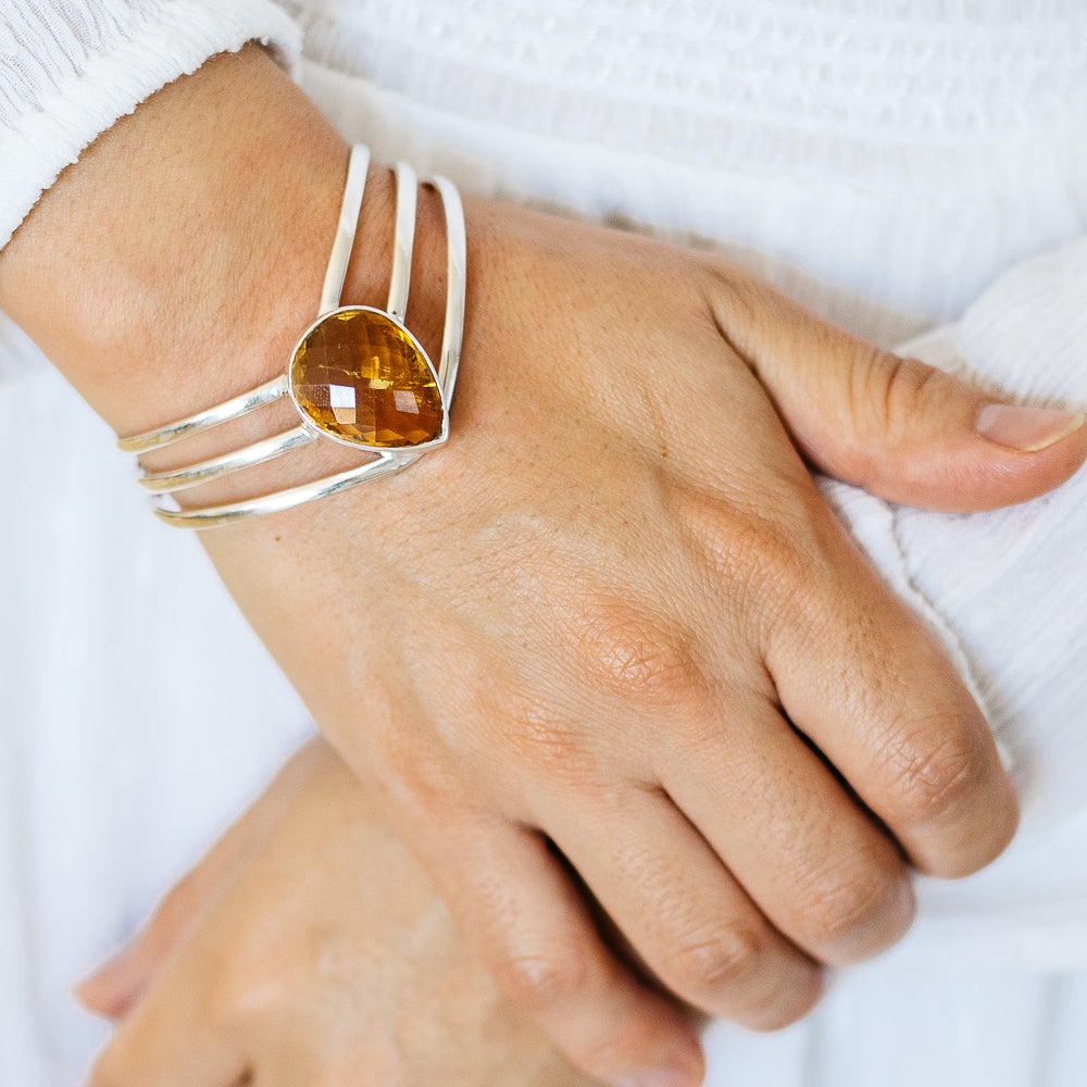 Citrine Cuff Bracelet (925 Sterling Silver) BR90261
